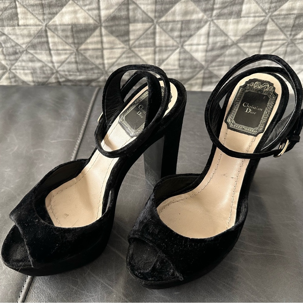 Christian Dior black platform heels ankle strap